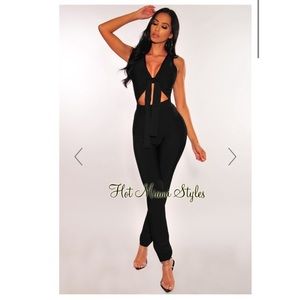 Hot Miami Styles black bandage tie up cut out jumpsuit